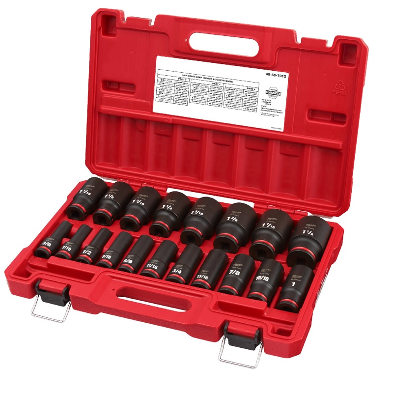 Milwaukee 49-66-7012 19 Piece Deep 1/2" Drive SAE Shockwave Impact Socket Set