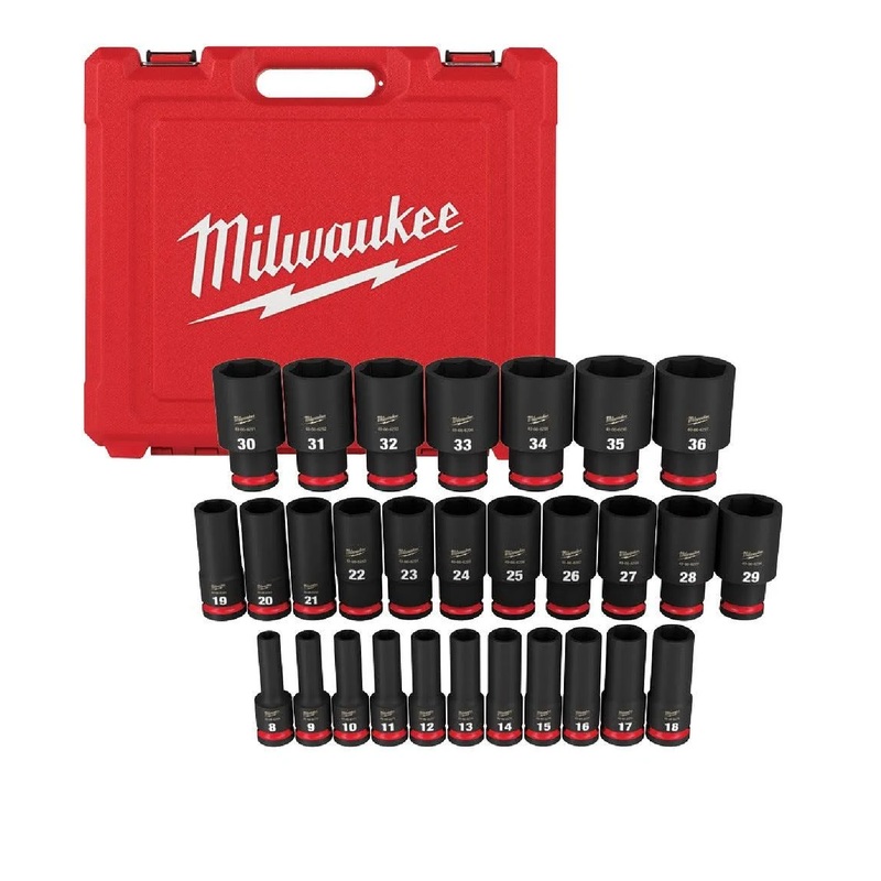 Milwaukee 49-66-7015 Shockwave 29-Piece 1/2" Drive Metric 6 Point Impact Socket Set