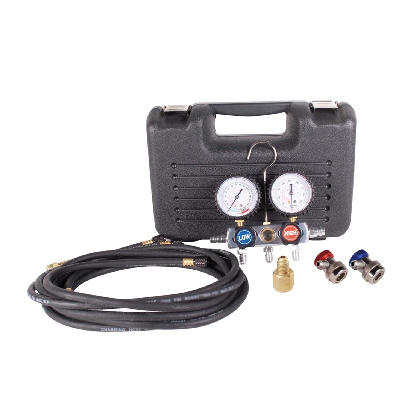 FJC 6750 Dual Polished Aluminum Manifold Gauge Set - R12/R134a