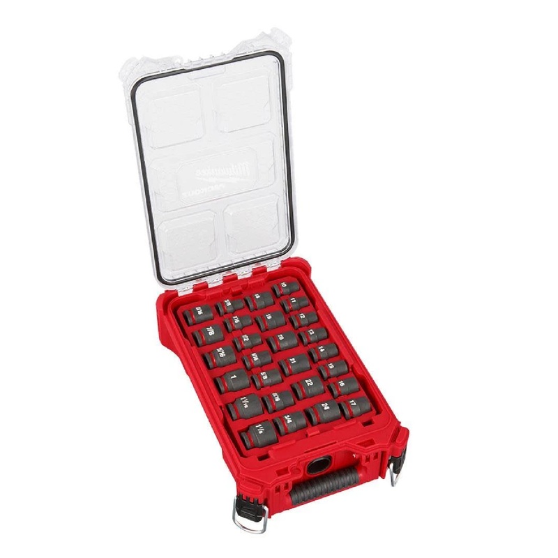 Milwaukee 49-66-6804 1/2" Drive 27-Piece Metric/SAE Shallow PACKOUT Impact Socket Set