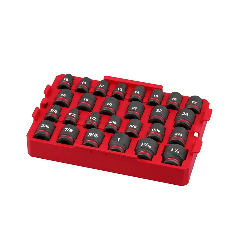 Milwaukee 49-66-6819 1/2" Drive 27-Piece Metric/SAE Shallow Tray Impact Socket Set