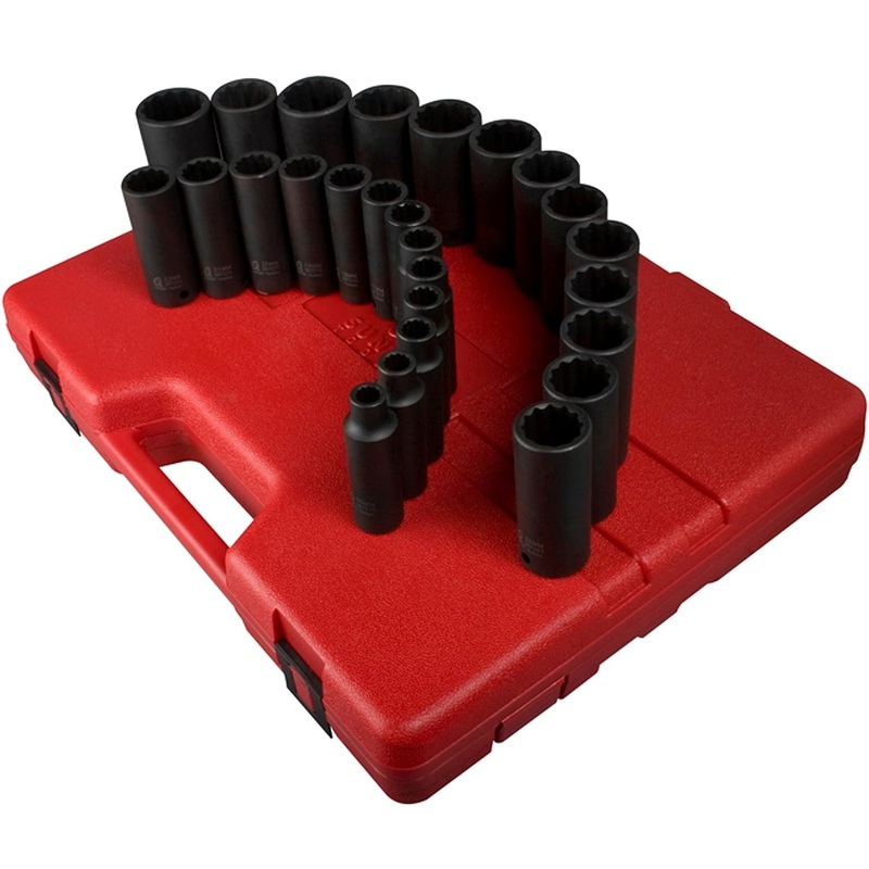 Sunex 2827 1/2" Drive 12 Point 26-Piece Metric Deep Impact Socket Set