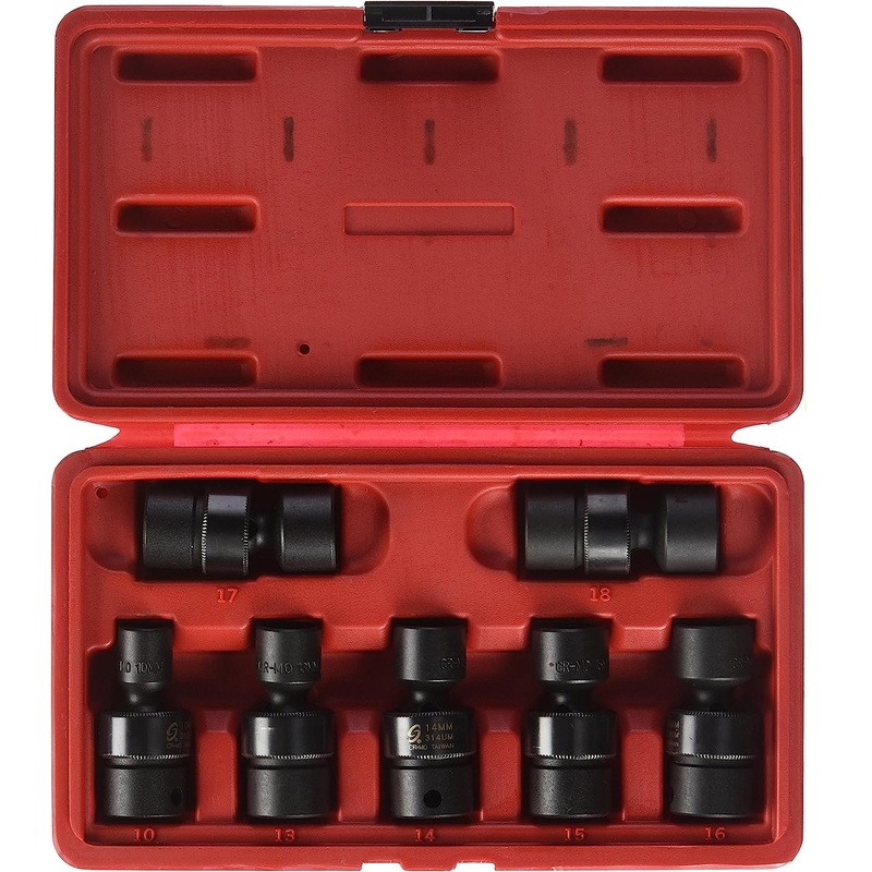 Sunex 3655 7-Piece 3/8" Drive Universal Swivel Metric Socket Set 10-18MM