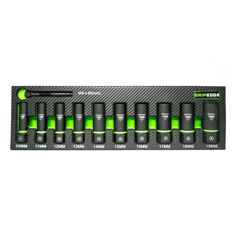 GripEdge XBM10DS 10-Piece 3/8" Drive Deep Metric RPT Socket Extractor Set