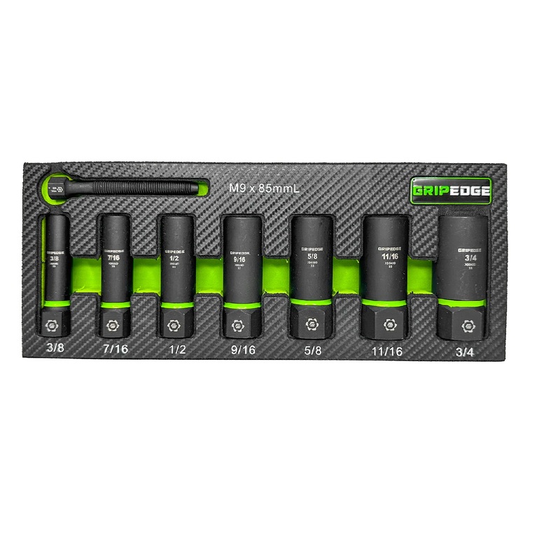 GripEdge XBS7DS 7-Piece 3/8" Drive Deep SAE RPT Socket Extractor Set