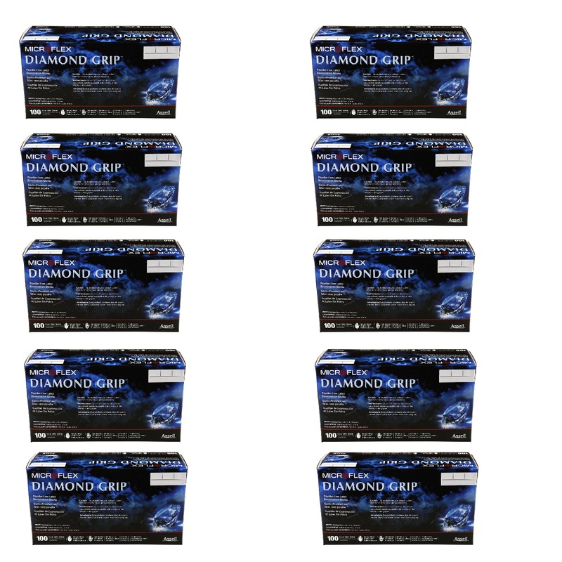 MicroFlex MF300L-10 CASE of 1,000 Diamond Grip Latex Gloves, Large, Natural Color
