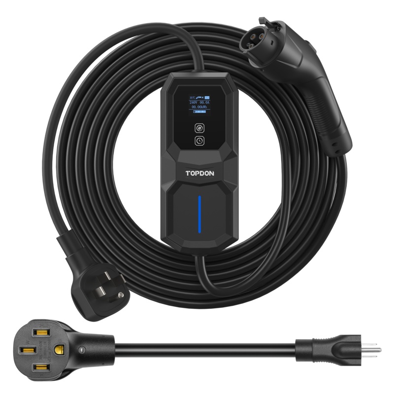 Topdon ACPORT32 PulseQ AC Level 2 Portable EV Charger with NEMA 14-50 Plug, 5-15 Adapter