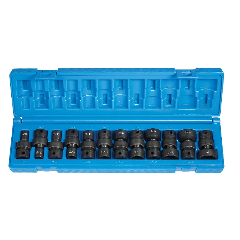 Grey Pneumatic 1212U 3/8" Drive 12-Piece Universal Impact Socket Set - 6 Point Standard Length Fractional