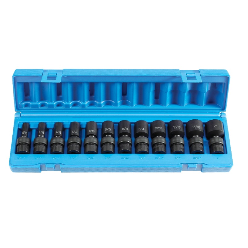 Grey Pneumatic 1212USD 12-Piece 3/8" Drive SAE Universal Semi Deep Impact Socket Set