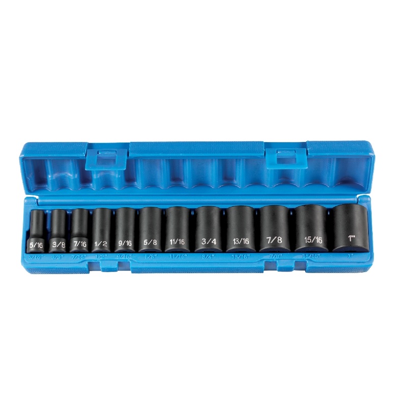 Grey Pneumatic 1213SD 3/8" Drive SAE 12 Piece Semi-Deep Impact Socket Set
