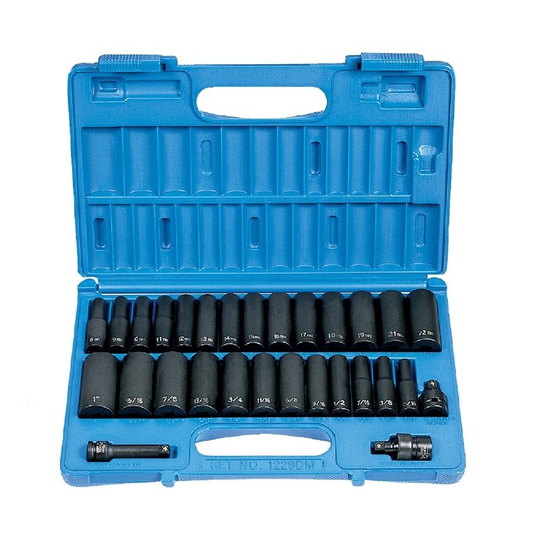 Grey Pneumatic 1229DM 3/8" Drive 29 Piece Deep SAE/Metric Impact Socket Set