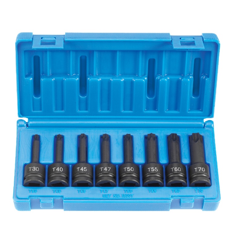 Grey Pneumatic 1300T 1/2" Drive 8 Piece Internal Star Impact Driver Set