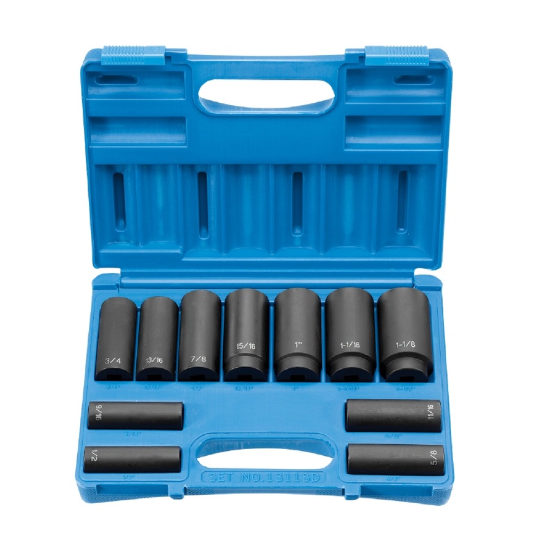 Grey Pneumatic 1311SD 1/2" Drive 8 Point 11 Piece Deep Impact Socket Set