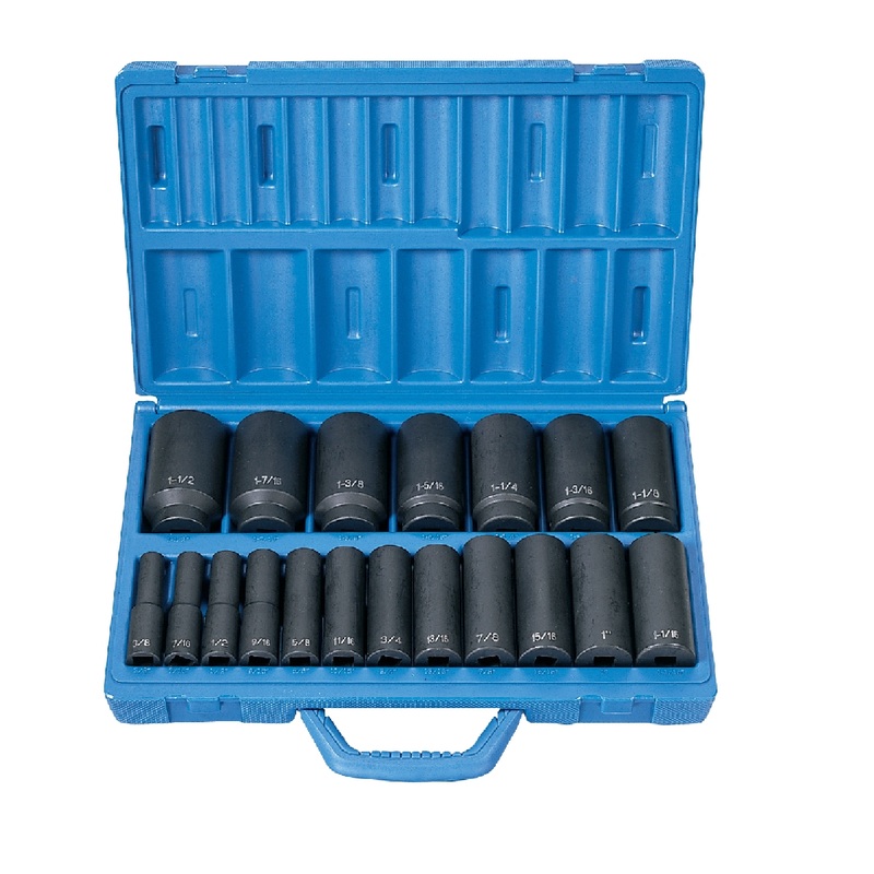 Grey Pneumatic 1319D 1/2" Drive 19 Piece Deep Length Fractional Master Set