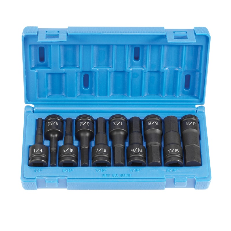 Grey Pneumatic 1398H 1/2" Drive 10 Piece Hex Driver Set