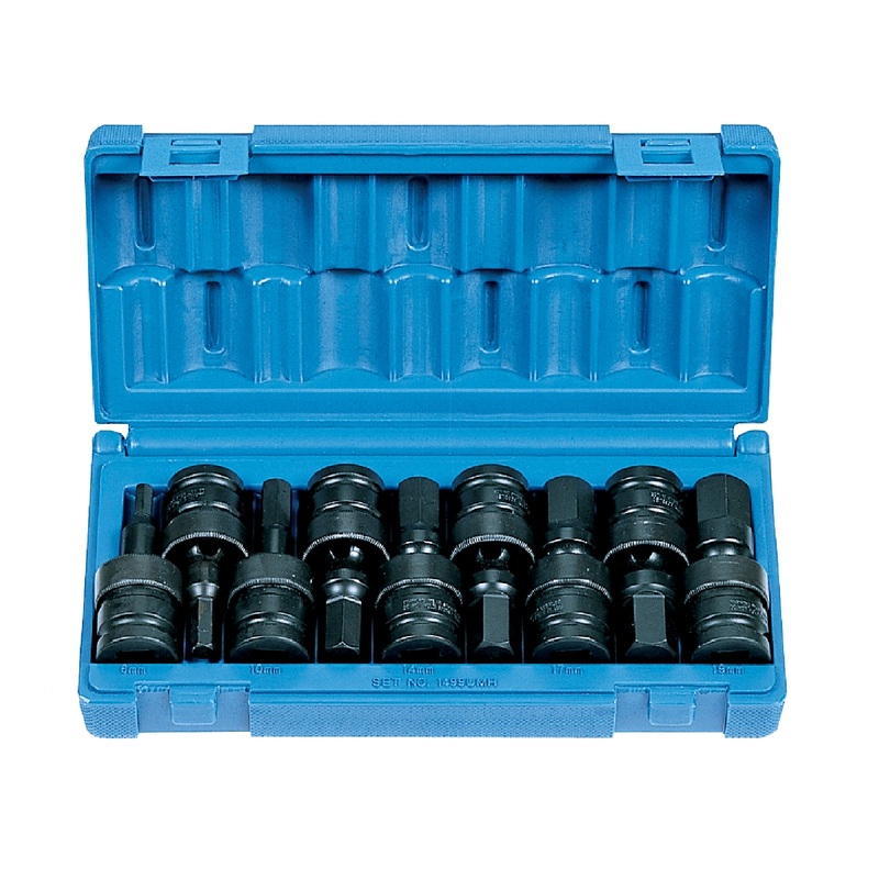 Grey Pneumatic 1499UMH 1/2" Drive 9 Piece Metric Universal Hex Driver Set