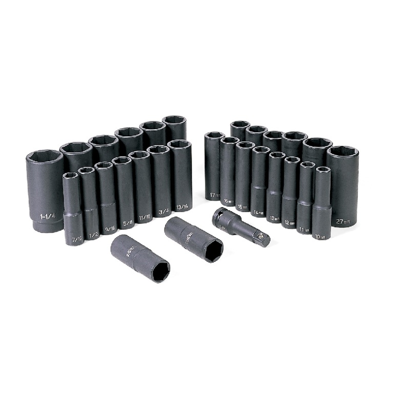 Grey Pneumatic 1512DM 1/2" Drive 30 Piece SAE and Metric Deep Impact Socket Set