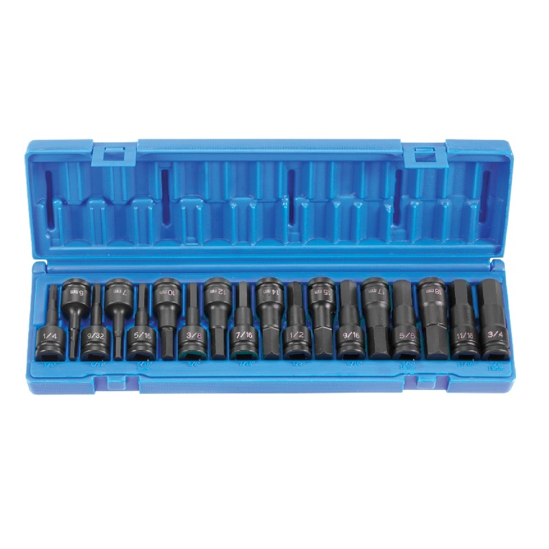 Grey Pneumatic 1598HC 1/2" Drive 18 Piece Combo Hex Driver SAE/Metric Socket Set