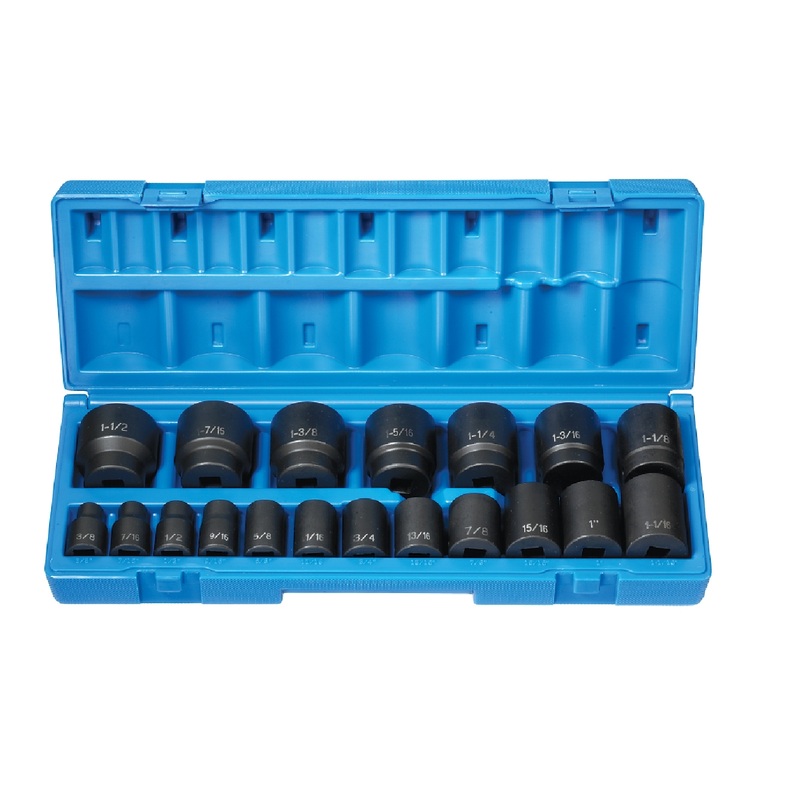 Grey Pneumatic 1719 1/2" Drive 19 Piece 12 Point Fractional Impact Socket Set