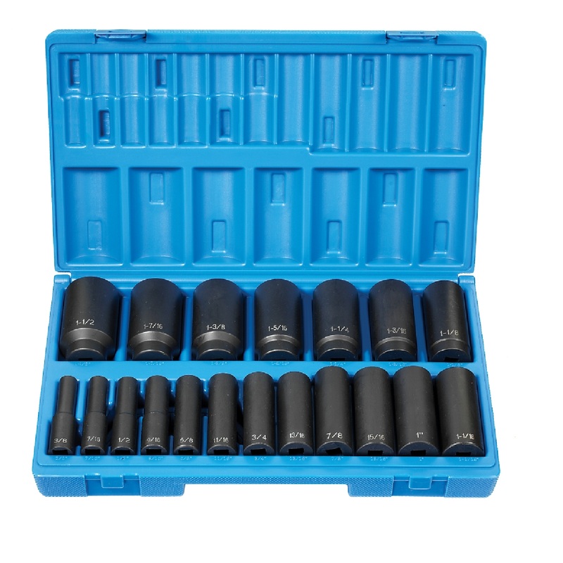 Grey Pneumatic 1719D 1/2" Drive 19 Piece 12 Point Deep Length Fractional Impact Socket Set