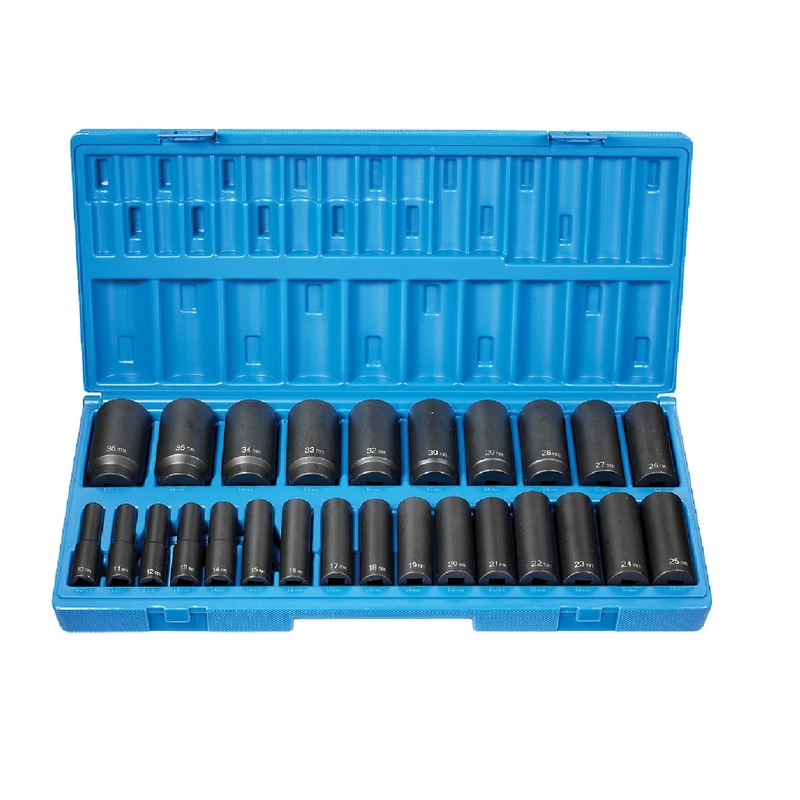 Grey Pneumatic 1726MD 1/2" Drive 26 Piece 12 Point Deep Length Metric Socket Set