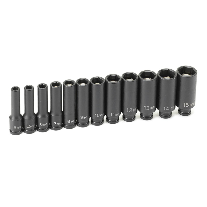 Grey Pneumatic 9712MDG 1/4" Drive 12 Piece Deep Metric Magnetic Impact Set