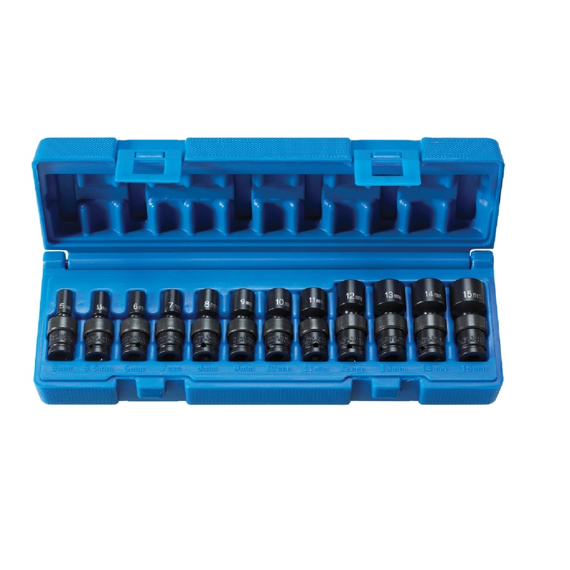 Grey Pneumatic 9712UMG 1/4" Surface Drive 12 Piece Magnetic Standard Metric Socket Set