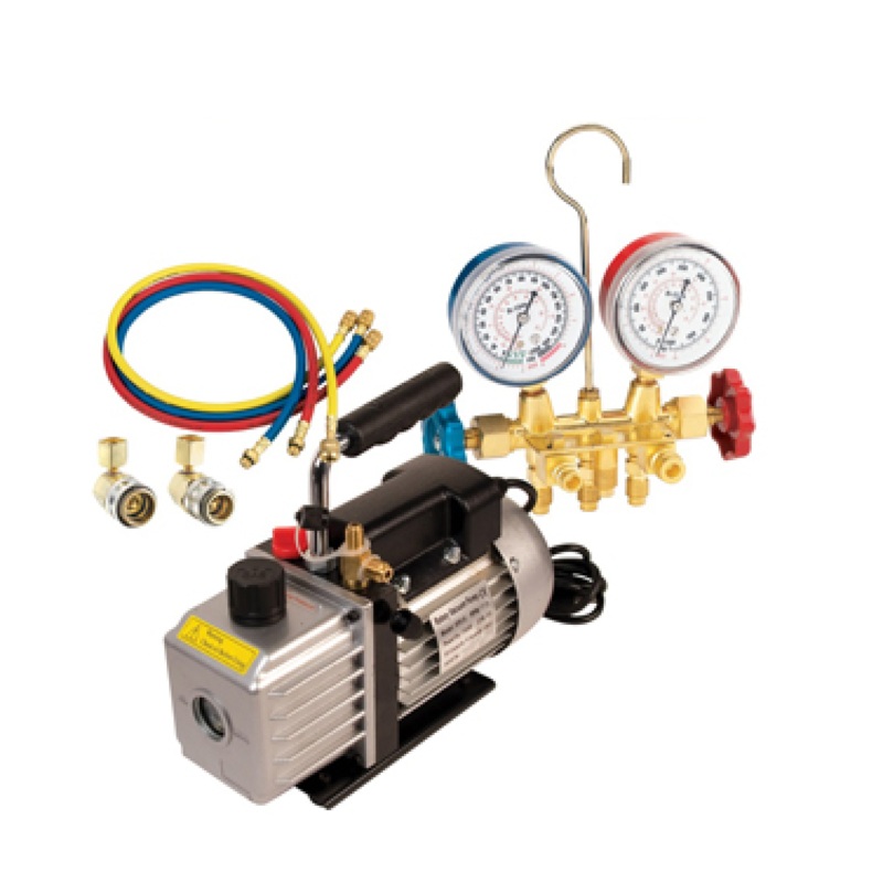 FJC 9281 3 CFM 2-Stage Vacuum Pump And Brass Manifold Set