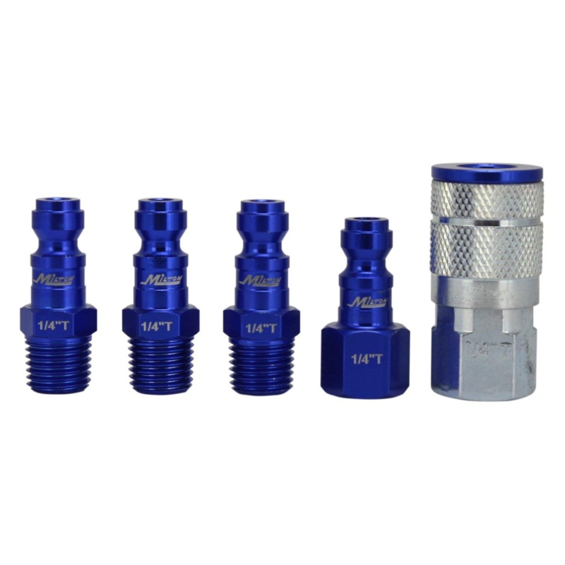 Milton S-305TKIT 5 Piece T-Style 1/4" NPT Blue ColorFit Coupler & Plug Kit