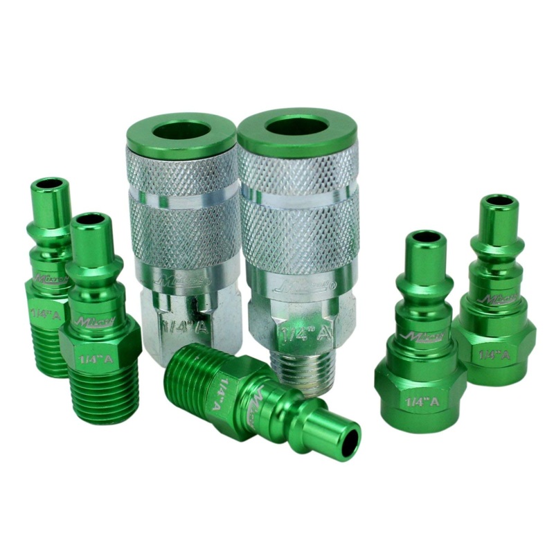 Milton S-307AKIT 7 Piece A-Style 1/4" NPT Green ColorFit Coupler & Plug Kit