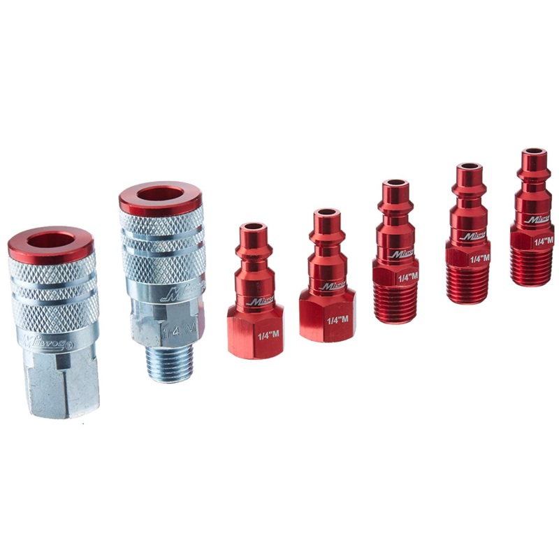 Milton S-307MKIT 7 Piece M-Style 1/4" NPT Red ColorFit Coupler & Plug Kit