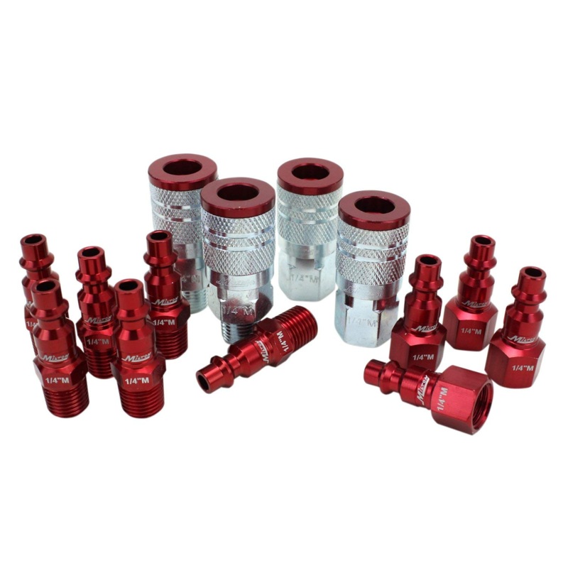 Milton S-314MKIT 14 Piece M-Style 1/4" NPT Red ColorFit Coupler & Plug Kit