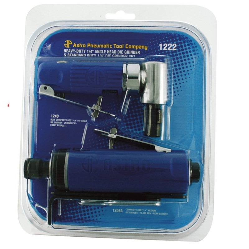 Astro Pneumatic 1222 Low Vibration Composite Handle Straight & Angled Die Grinder Kit