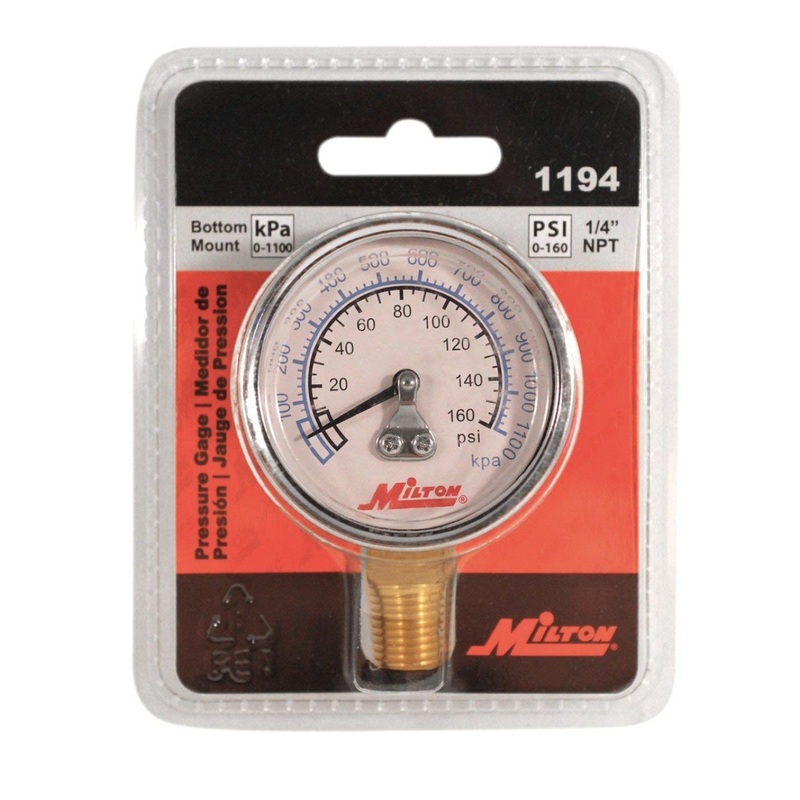 Milton 1194 1/4" NPT 2 Face Bottom Mount Pressure Gage 0-160 PSI