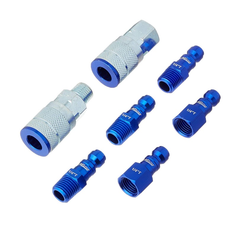 Milton S-307TKIT 7 Piece T-Style 1/4" NPT Blue ColorFit Coupler & Plug Kit