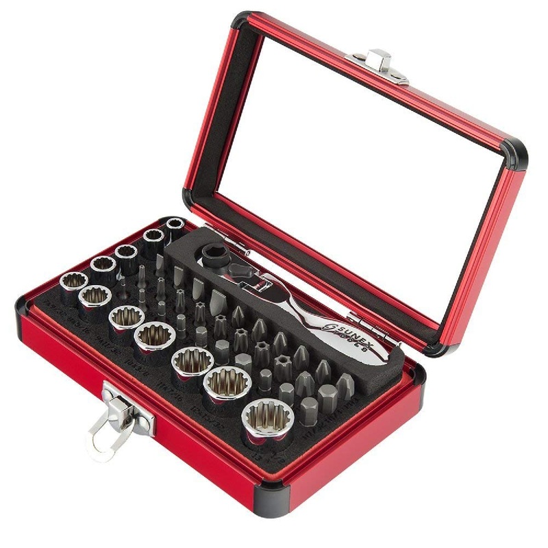 Sunex 9732 44 Piece 1/4" Drive Mini Dual Flex Head Ratchet with Socket & Bit