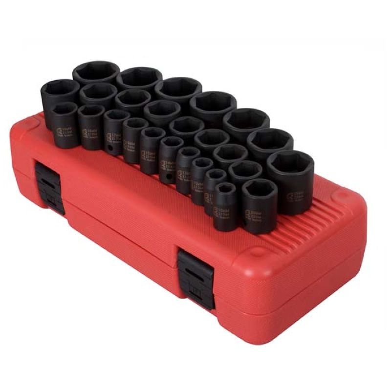 Sunex 2645 26 Piece 1/2" Drive Metric Shallow Impact Socket Set
