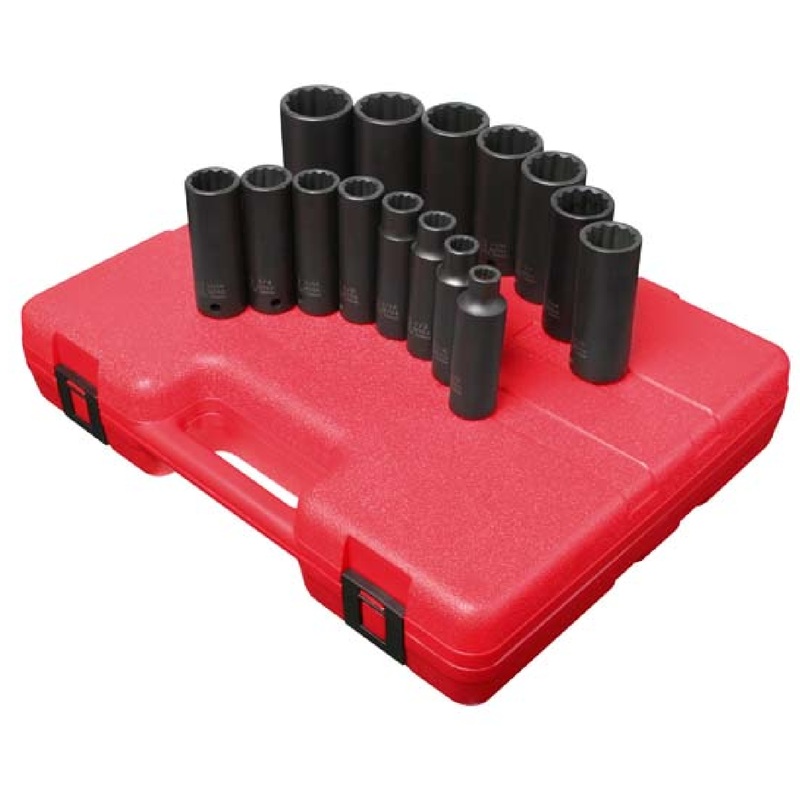 Sunex 2670 15-Piece 1/2" Drive SAE 12-Point Deep Impact Set - 3/8" x 1-1/4"