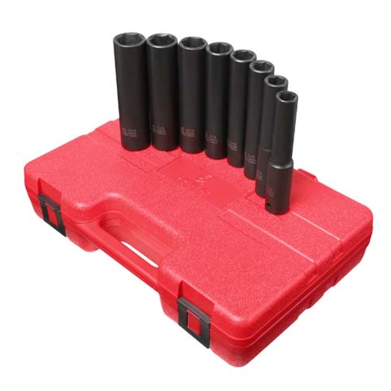 Sunex 2848 8-Piece 1/2" Drive Extra Deep SAE Impact Socket Set