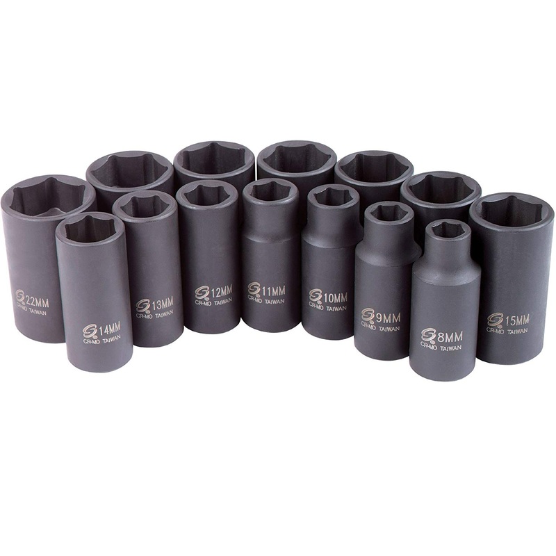 Sunex 3328 14 Piece 3/8" Drive Semi-Deep Impact Socket Set