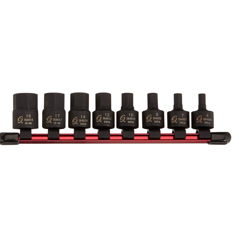 Sunex 3645 8-Piece 3/8" Drive Metric Stubby Impact Hex Driver Set