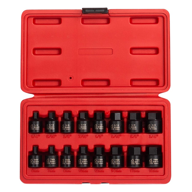 Sunex 3646 16-Piece 3/8" Drive SAE Stubby Impact Hex Metric Driver Set