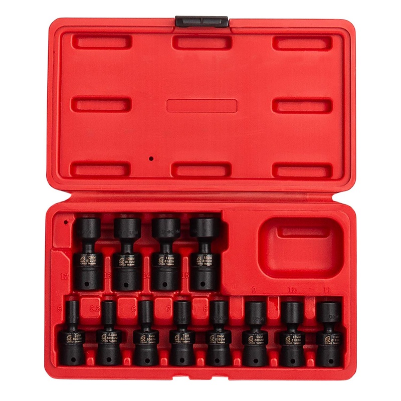 Sunex 1814 12 Piece Metric Universal Swivel Socket Set 5-15MM 1/4" Drive