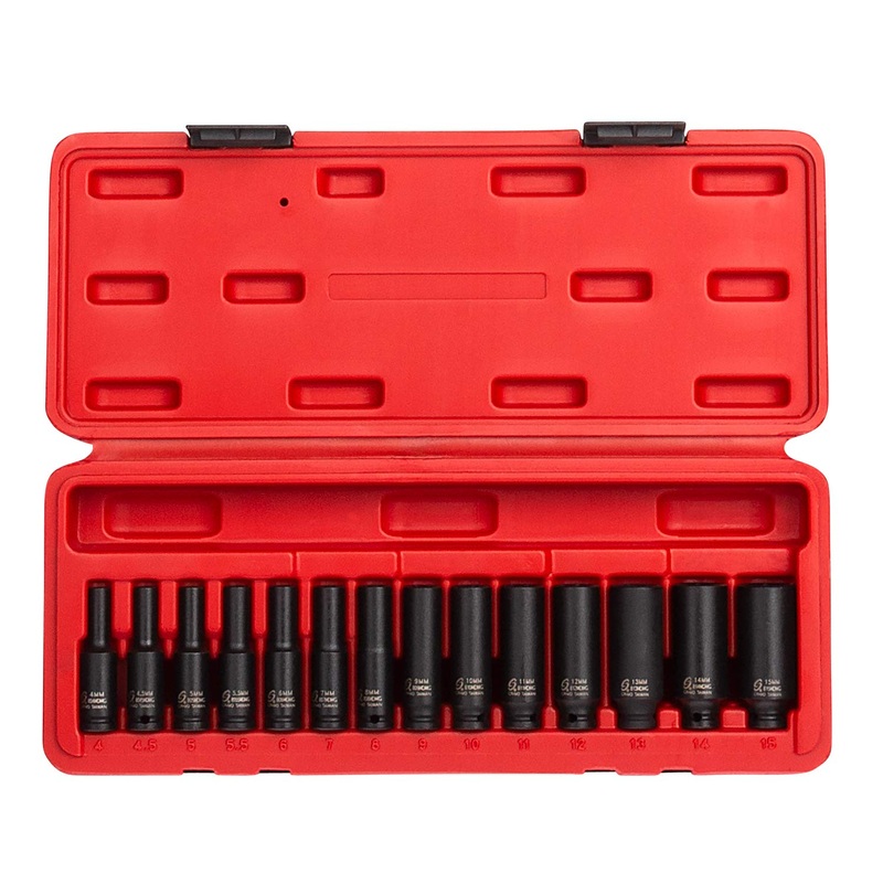 Sunex 1831 1/4" Drive 14-Piece Metric Deep Magnetic Impact Socket Set
