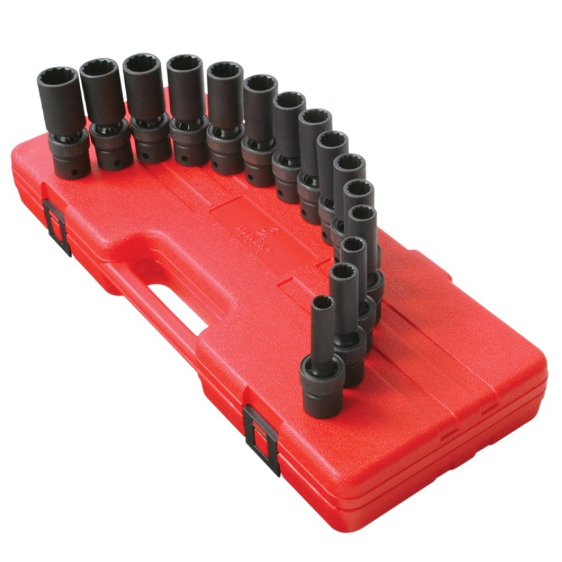 Sunex 2662 1/2" Drive 15-Piece 12-Point Deep Impact Socket Set - Metric