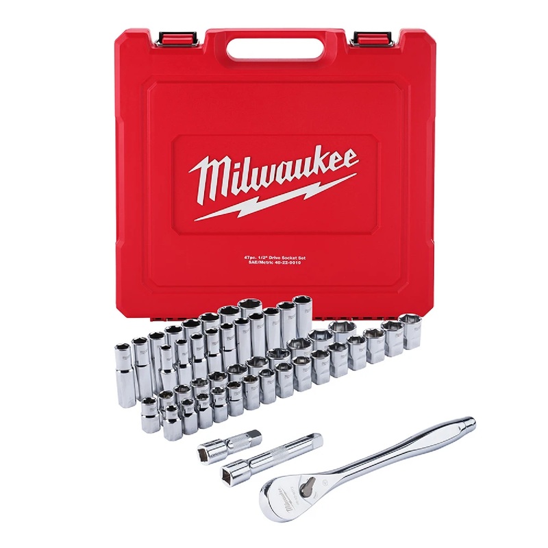 Milwaukee 48-22-9010 1/2" Drive 47-Piece Ratchet & Socket Set - SAE & Metric