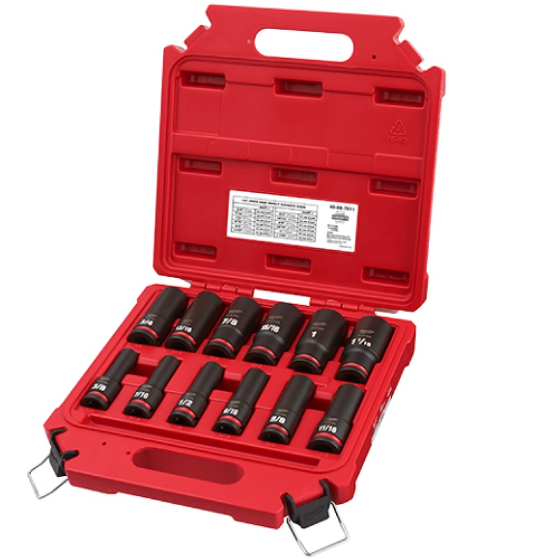 Milwaukee 49-66-7011 12- Piece Deep 1/2" Drive SAE Shockwave Impact Socket Set