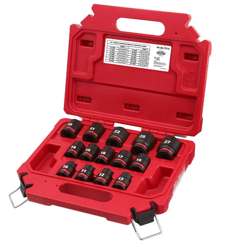 Milwaukee 49-66-7013 14-Piece Impact 1/2" Dr. Metric Standard 6 Pt. Shockwave Impact Socket Set