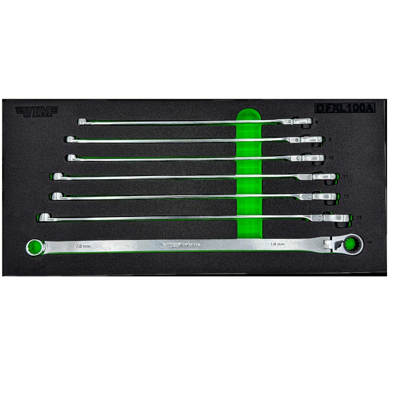 Vim DFXL100A 7-Piece Metric XL Deep Ratcheting Flex Wrench Set