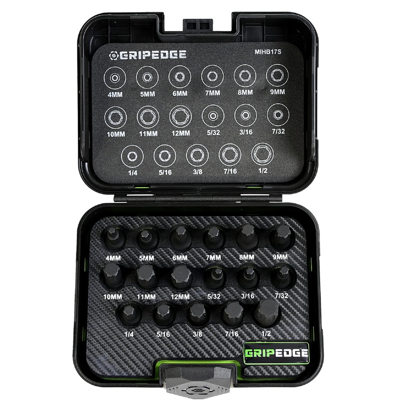 GripEdge MIHB17S 17-Piece Master 3/8" Drive Impact RPT Hex Driver Set